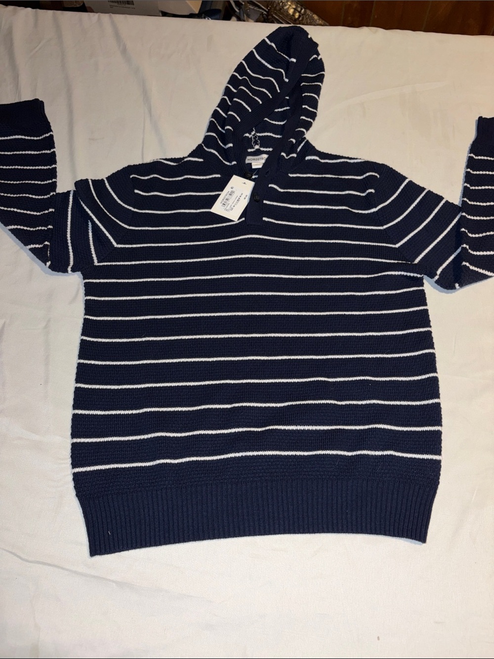 Nordstrom Navy and White Striped Hooded Knit Pullover